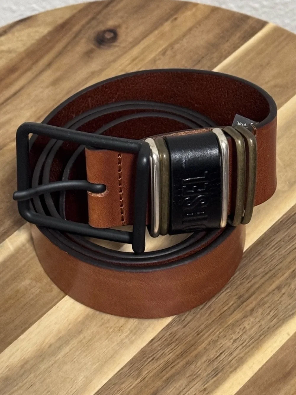 DIESEL Caramel Tan Cowhide Leather Belt TriTone Buckle US38 EU95